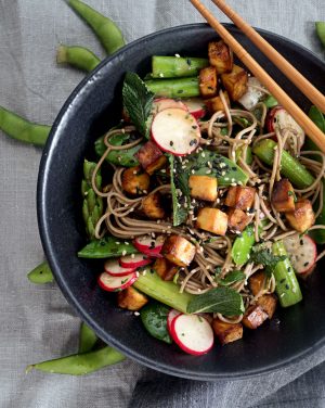 miso soba noodle salad crispy tofu