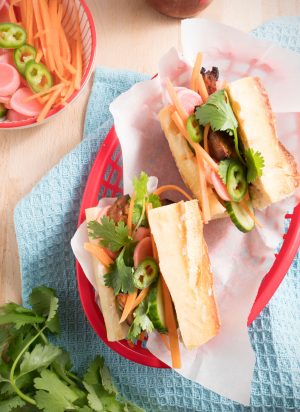 Vietnamese crispy tofu banh mi sandwich