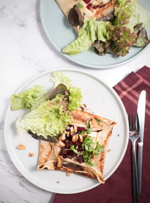 buckwheat crepe with beetroot and camembert