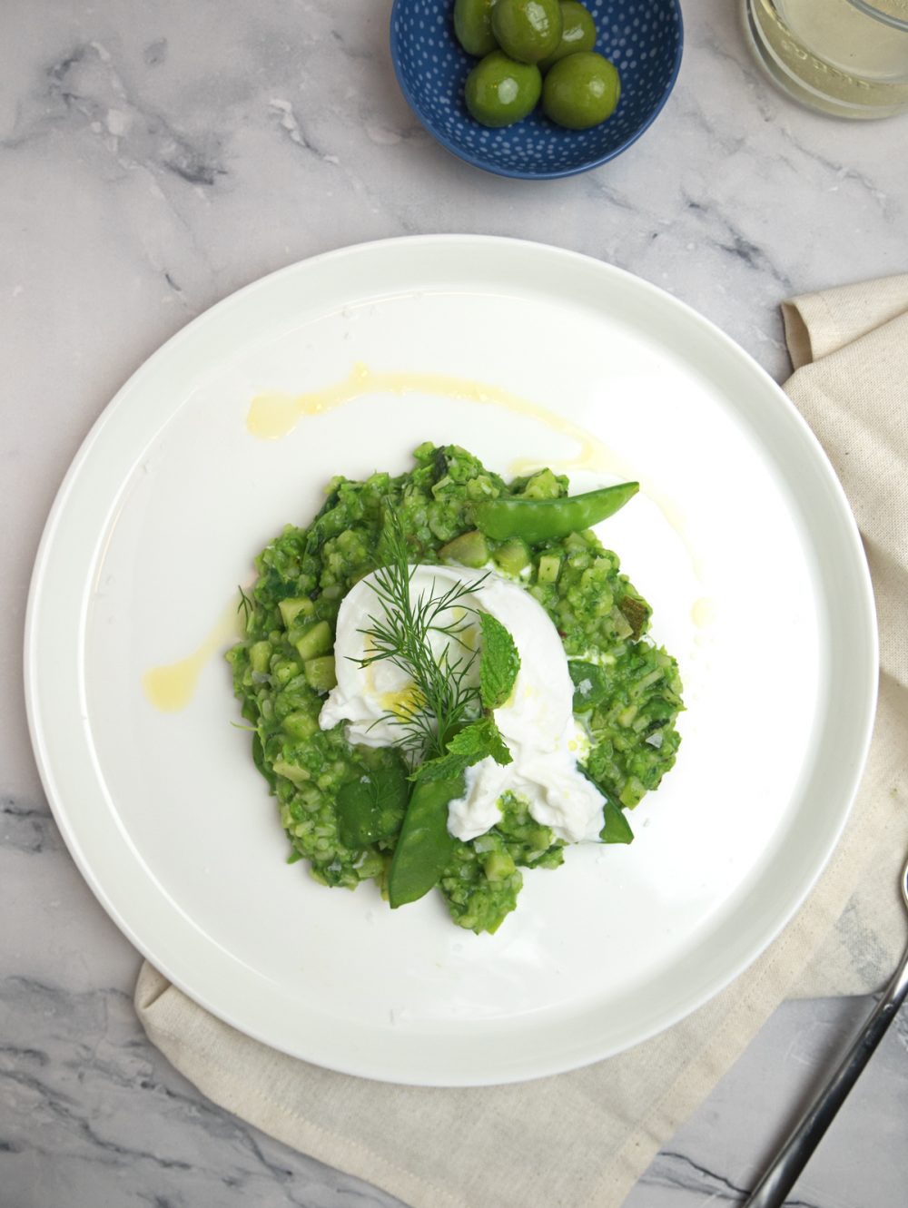 spring green pea herb risotto