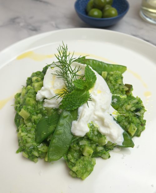 spring green pea herb risotto