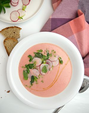 pink radish soup with mint